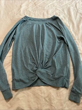 Zella Heather Teal Twist-Front Long Sleeve Top